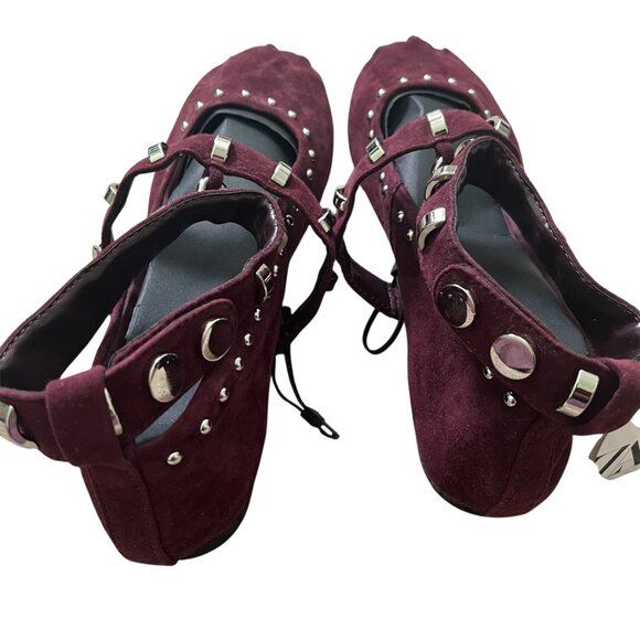 Zara Studded Suede Ballet Flats - Burgundy Red - Size 10 - Ankle Strap - Chic - Picture 5 of 9